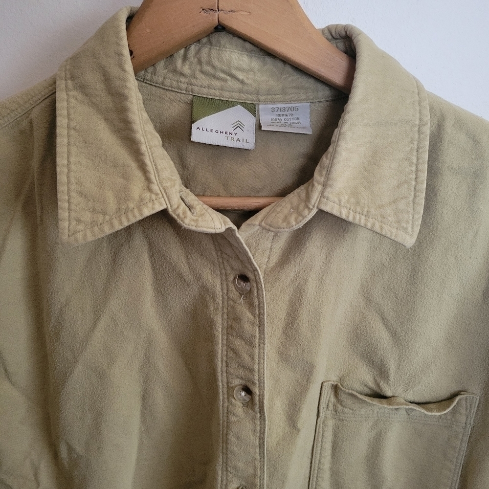 Allegheny Trail Long Sleeve Button Down Cotton Flannel Tan Olive XL Extra Large - Picture 2 of 7
